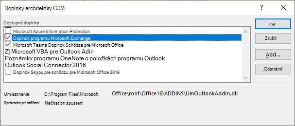 Okno doplnku pre Outlook.com je otvorené.