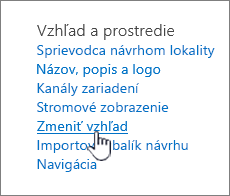 Časť Vzhľad a prostredie nastavení lokality so zvýraznenou položkou Zmeniť vzhľad