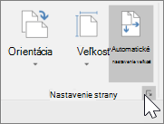 Snímka obrazovky s panelom s nástrojmi Nastavenie strany s vybratou možnosťou Automatická veľkosť