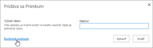 Pridanie dialógového okna prieskumu so zvýraznenými rozšírenými možnosťami