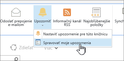 Zvýraznené tlačidlo SharePointu 2016 Správa upozornení