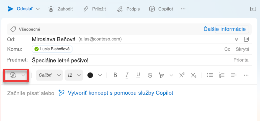 Možnosť ponuky Koncept s funkciou Copilot v Outlooku pre Mac.