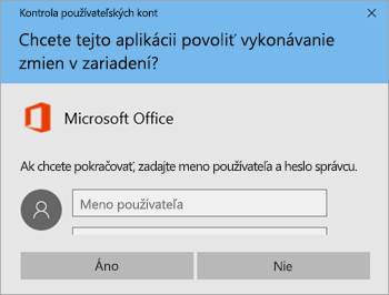 Snímka obrazovky zobrazujúca okno Kontrola používateľských kont