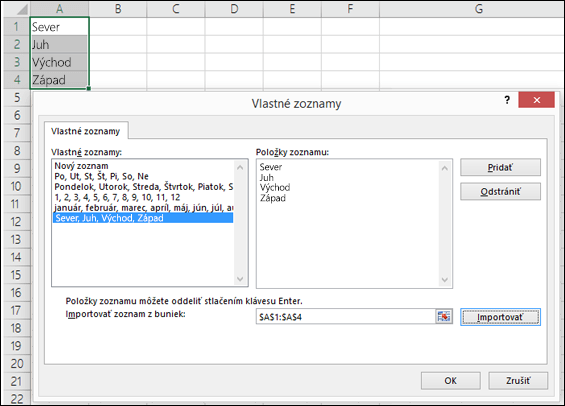 Dialógové okno Vlastný zoznam po prechode na položky Súbor > Možnosti > Rozšírené > Všeobecné > Upraviť vlastné zoznamy. Ak používate Excel 2007, kliknite na tlačidlo Office > Excel – možnosti > Obľúbené > Upraviť vlastné zoznamy.