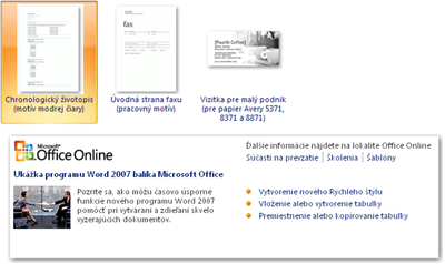 Hlavná tabla balíka programov Office 2007