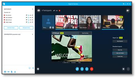 Stránka vysielania udalosti služby SkypeCast pre tímové udalosti