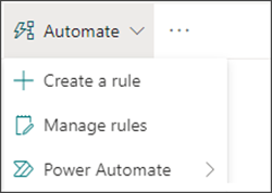 Obrázok ponuky Automatizovať s vybratou možnosť Power Automate