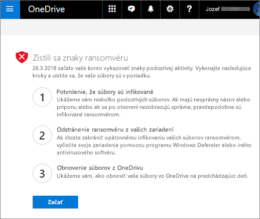 Snímka obrazovky so zobrazenými znakmi ransomware na webovej OneDrive zariadení