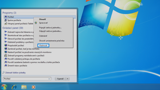 Ovládací panel v operačnom systéme Windowse 7.