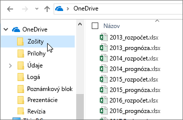 Windows Prieskumník, priečinok OneDrive, excelové súbory