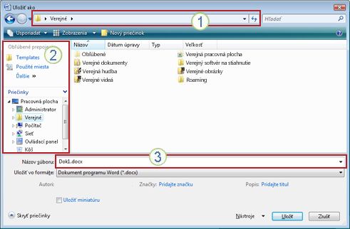 Dialógové okno Uložiť ako v systémoch Windows Vista a Windows 7