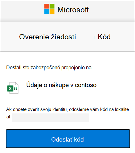 Okno požiadavky kódu externého zdieľania vo OneDrive
