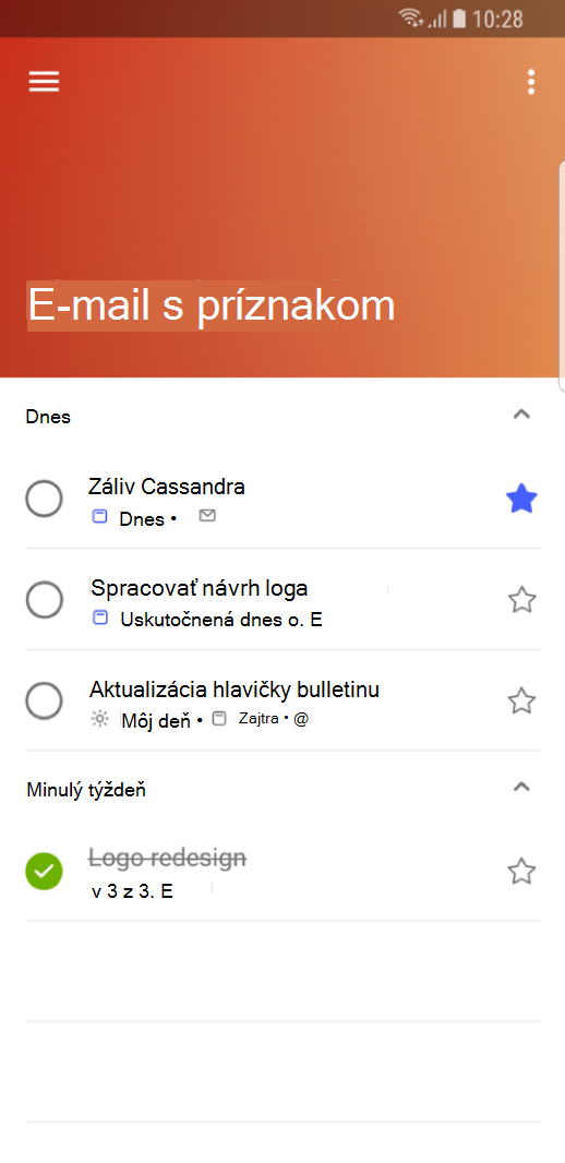 E-maily označené príznakom môžete v Outlooku Mobile zobraziť ako úlohy