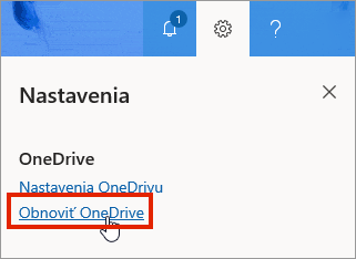 Ponuka Nastavenie vo OneDrive for Business online so zvýraznenou položkou Obnoviť