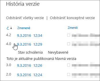 História verzií s odstránenou jednou vedľajšou verziou