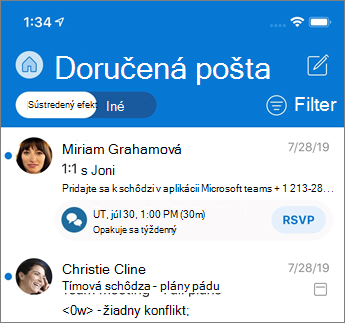 Prioritná Doručená pošta v Outlooku Mobile