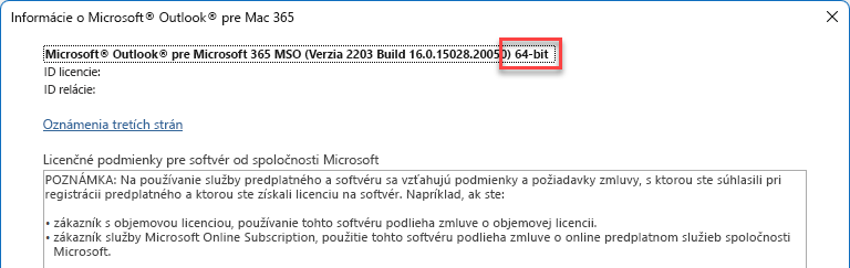 Okno zobrazujúce podrobnosti Microsoft Outlooku.