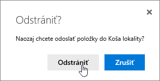 Pole na potvrdenie odstránenia položky so zvýraznenou možnosťou Odstrániť