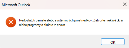Chyba nedostatku pamäte v Outlooku