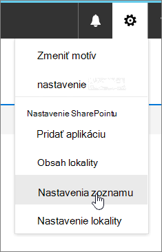 Ponuka Nastavenie so zvýraznenými nastaveniami zoznamu