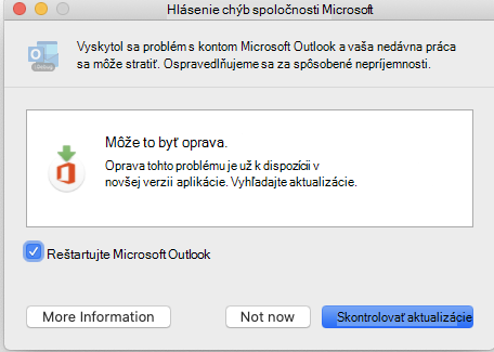 Okno hlásenia chýb spoločnosti Microsoft.