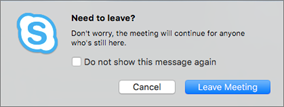 Skype for Business pre Mac - potvrdenie opustiť schôdzu