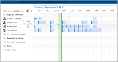 : Zobrazenie pracovného umiestnenia ostatných používateľov v rozvrhovom asistentovi Outlooku