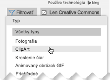 Otvorte položku Filter a v časti Typ vyberte položku obrázkov ClipArt