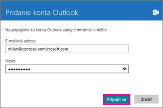 Stránka Pridanie konta Outlook vo Windows 8 Pošte