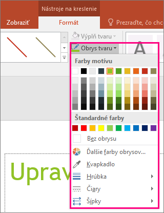 Zobrazia sa možnosti farby čiary v balíku Office