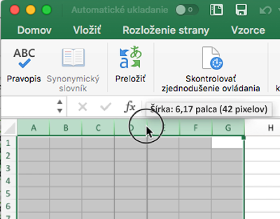 Snímka obrazovky ukazuje, ako zmeniť veľkosť stĺpcov v Exceli pomocou myši