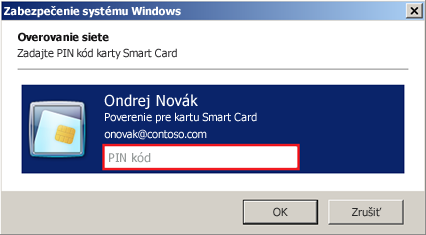 Dialógové okno na zadanie PIN kódu karty Smart Card