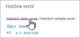 Dialógové okno Verzia so zvýraznenou položkou Odstrániť všetky verzie