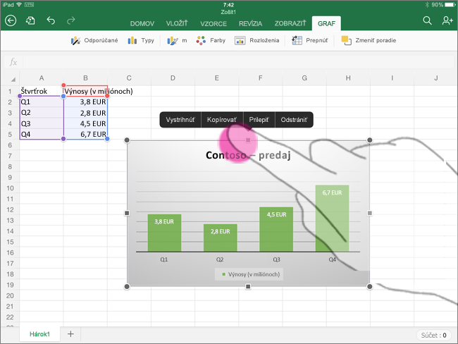 Kopírovanie grafu z Excelu for iPad