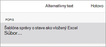 Dialógové okno Alternatívny text pre vložený súbor vo OneNote pre iOS.