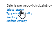 Možnosť Stĺpec lokality na stránke Nastavenie lokality