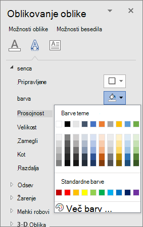 WordArt Shadow colors selection