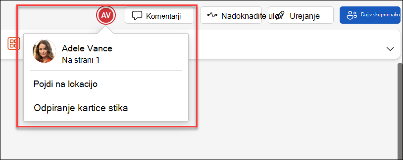 Posnetek zaslona sodelavca v isti datoteki