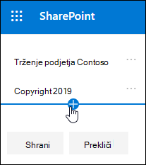 Dodajte povezavo ali oznako v nogo na SharePointovem mestu za komunikacijo.