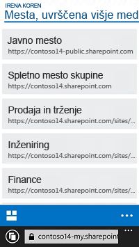 Višje uvrščena mesta v SharePoint Onlineu v prenosni napravi