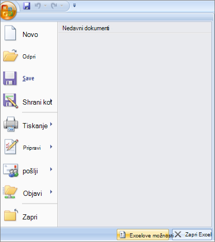 možnosti datoteke v programu Excel 2007
