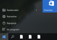 Opravilna vrstica sistema Windows z nedodeljenimi ikonami