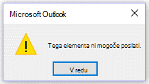 Sporočilo o napaki v Microsoft Outlooku. Tega časa ni mogoče poslati.