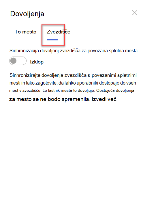 posnetek zaslona vklopa dovoljenj zvezdišča za sinhronizacijo