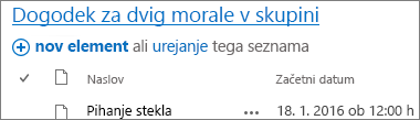 Spletni gradnik seznama s puščico, ki kaže na povezavo naslova.