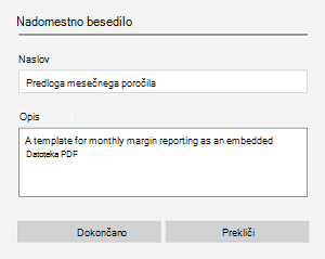 Primer nadomestnega besedila za vdelano datoteko v OneNotu za Windows 10.