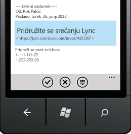 Posnetek zaslona, ki prikazuje možnost pridružitve srečanja v Lyncu z mobilno napravo