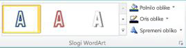 Skupina »Slogi WordArt« v programu Publisher 2010