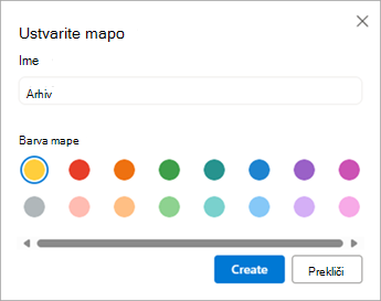 V pogovornem oknu Ustvarjanje mape vnesite želeno ime mape.