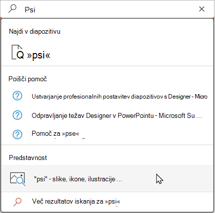 Če si želite ogledati predlagane rezultate, vnesite besedilo v vrstico za iskanje